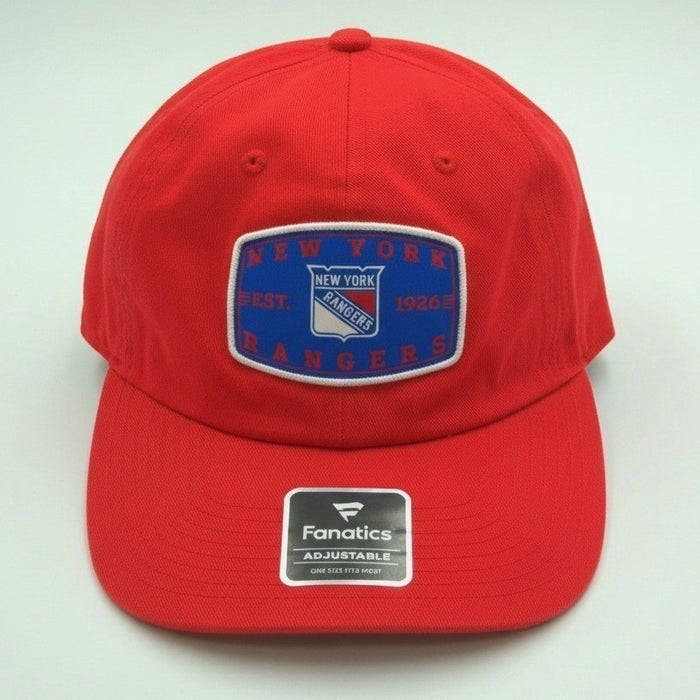 Fanatics New York Rangers adjustable red hat with embroidered logo, one size fits most, sports fan accessory