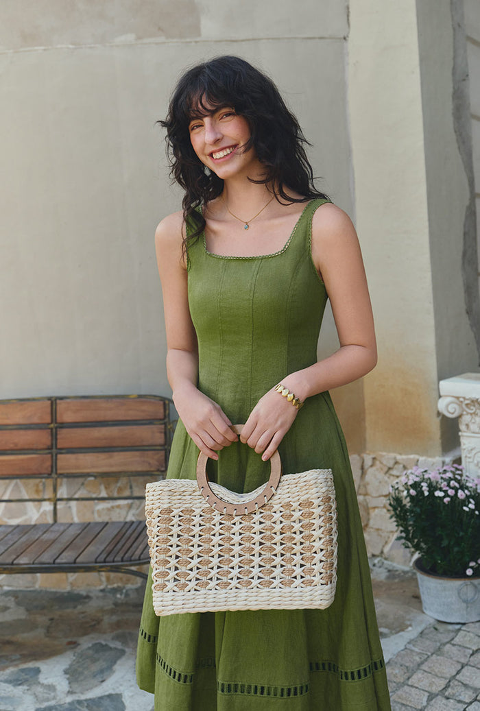 Petite Studio's Fenton Panel Linen Dress in Green