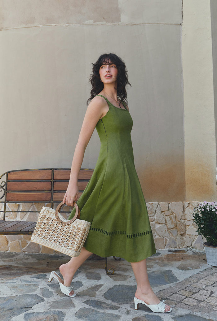 Petite Studio's Fenton Panel Linen Dress in Green