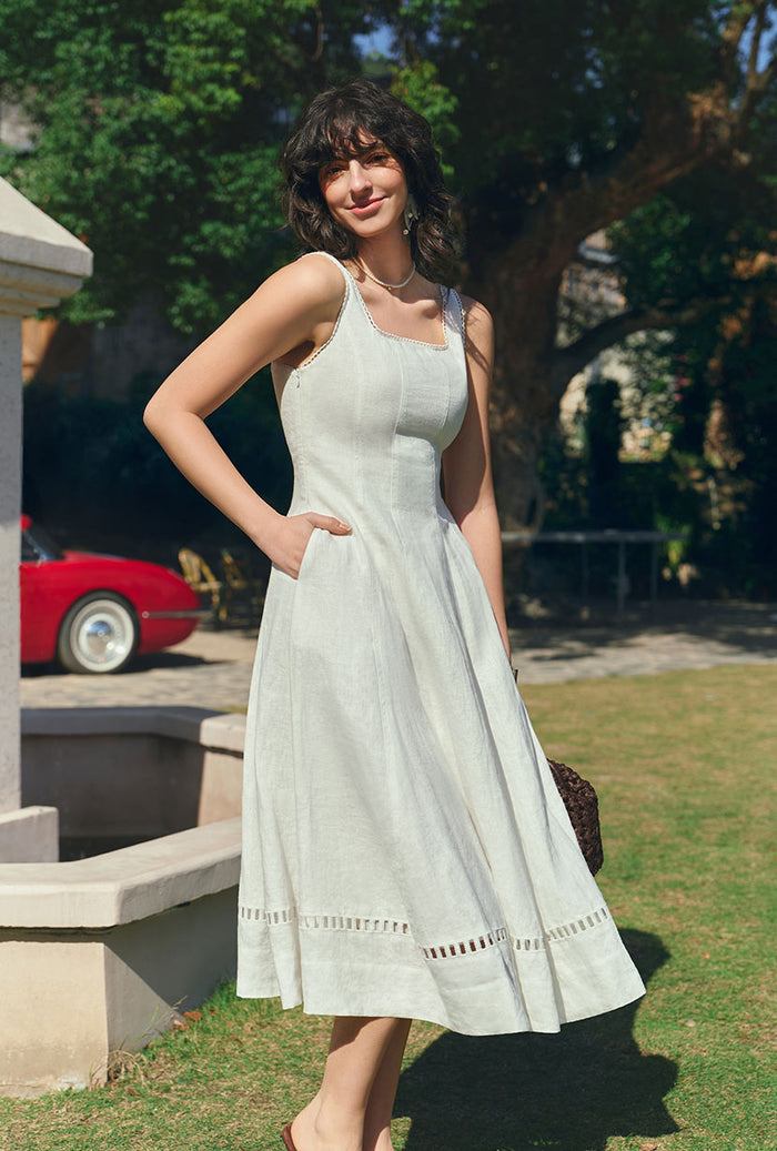 Petite Studio's Fenton Panel Linen Dress in Ivory