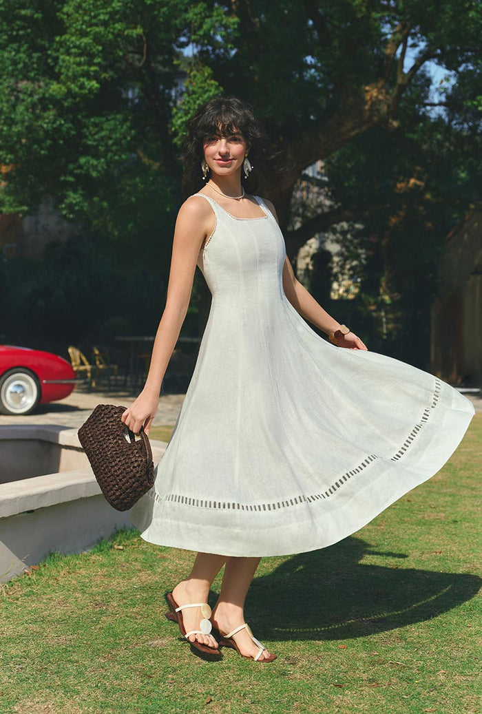 Petite Studio's Fenton Panel Linen Dress in Ivory