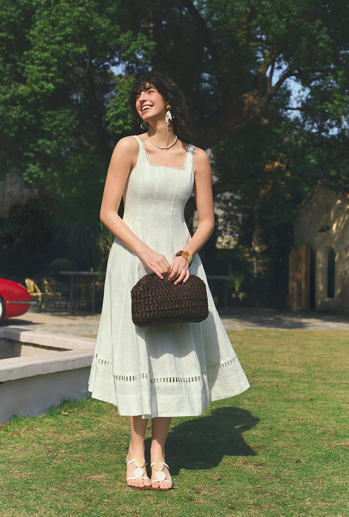 Petite Studio's Fenton Panel Linen Dress in Ivory