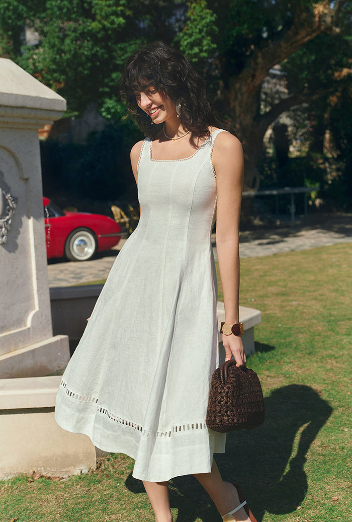 Petite Studio's Fenton Panel Linen Dress in Ivory