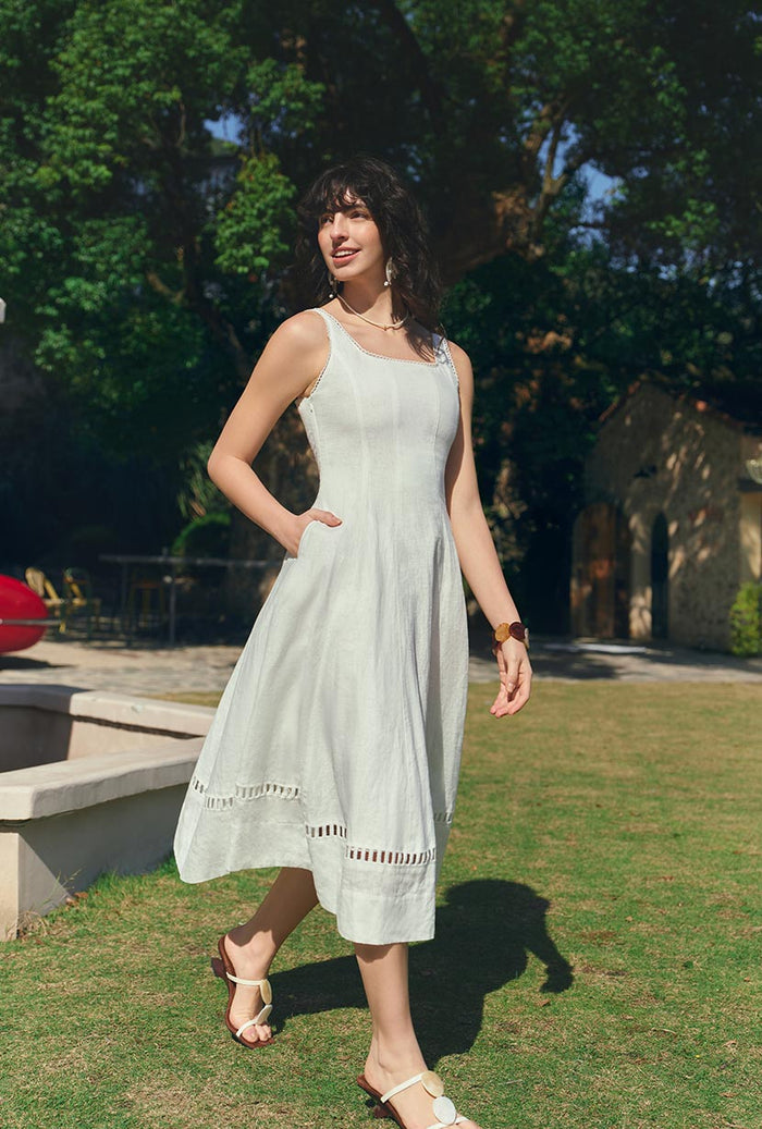 Petite Studio's Fenton Panel Linen Dress in Ivory