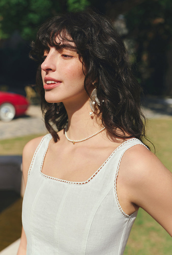 Petite Studio's Fenton Panel Linen Dress in Ivory