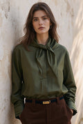 Petite Studio's Finn Cotton Scarf Shirt in Moss Green