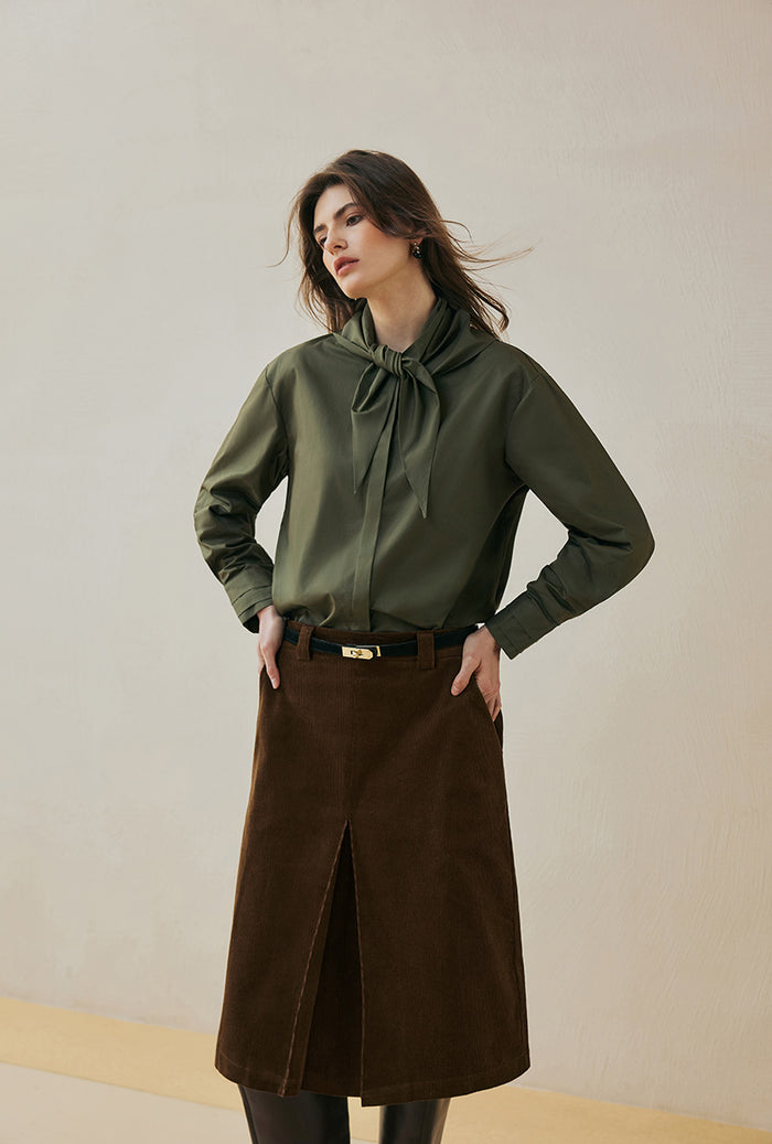 Petite Studio's Finn Cotton Scarf Shirt in Moss Green
