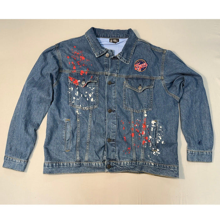 Fisll Indiana Fever custom denim trucker jacket featuring Caitlin Clark #22 WNBA, size XL, with a stylish denim design.