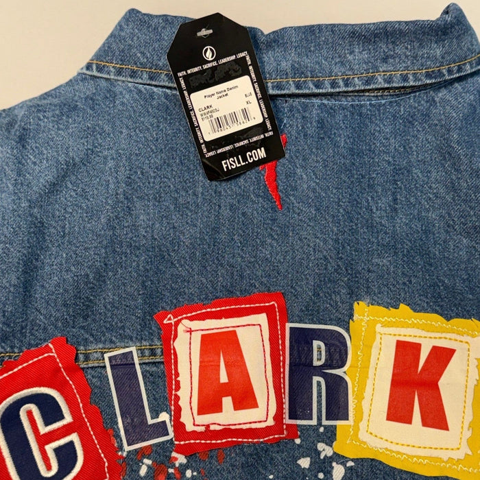 Fisll Indiana Fever custom denim trucker jacket featuring Caitlin Clark #22 WNBA logo, in size XL, new with tags.