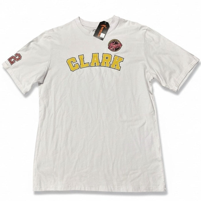 White Fisll WNBA Caitlin Clark Indiana Fever T-shirt, adult XL size, featuring player name and team logo.