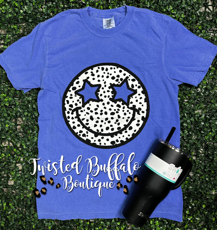 Flo Blue {SPOTTY SMILES} Dalmatian Happy Flo Blue Crew Neck Tee