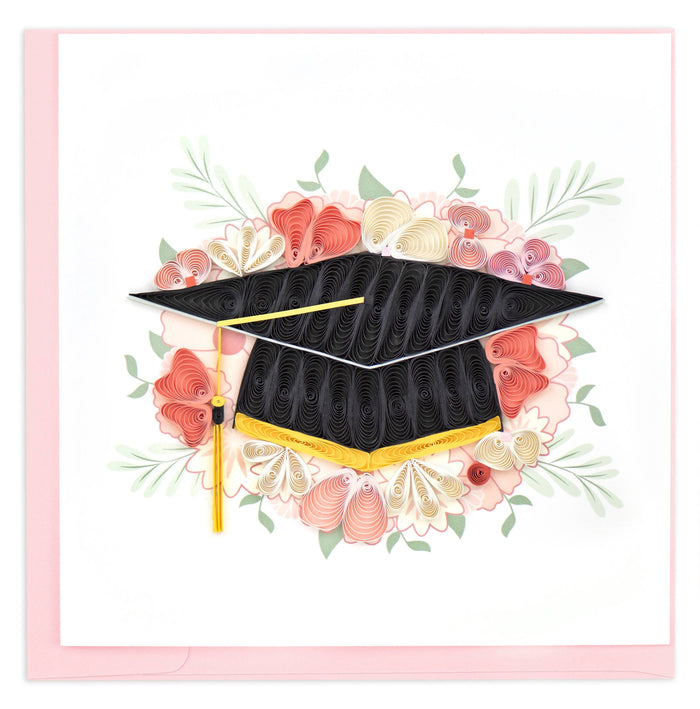 Floral Mortar Board Quilled Graduation Card