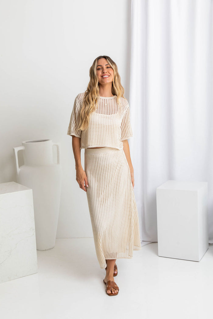 Florence Crochet Midi Skirt - Natural - The Self Styler