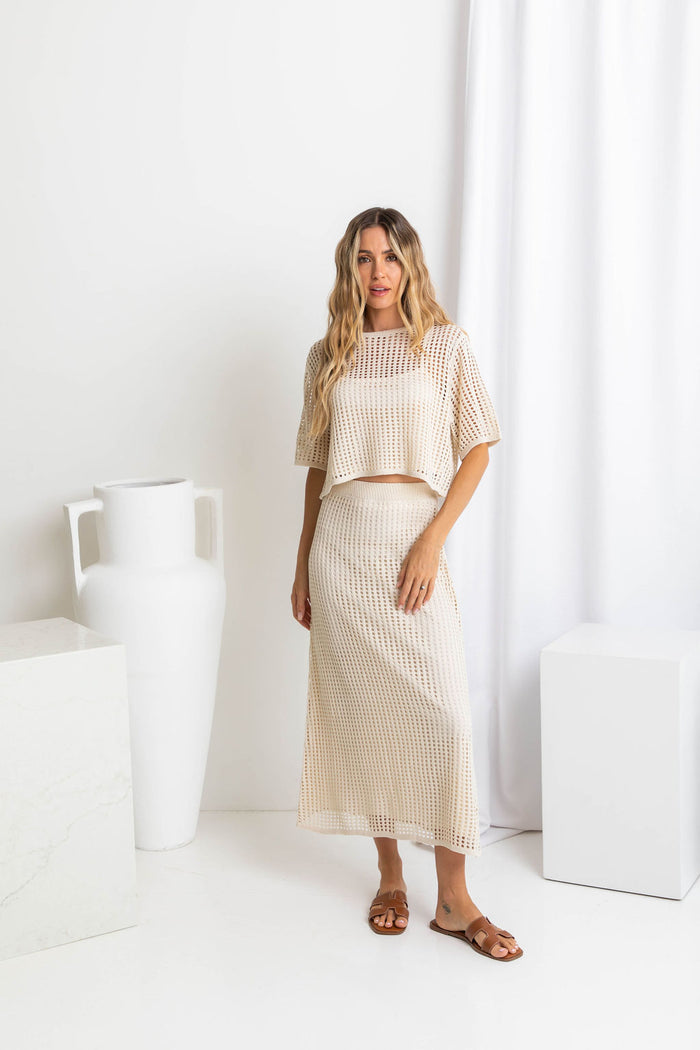 Florence Crochet Midi Skirt - Natural - The Self Styler
