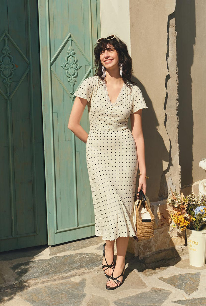 Petite Studio's Fraley Contoured Dress in Dotted Ivory