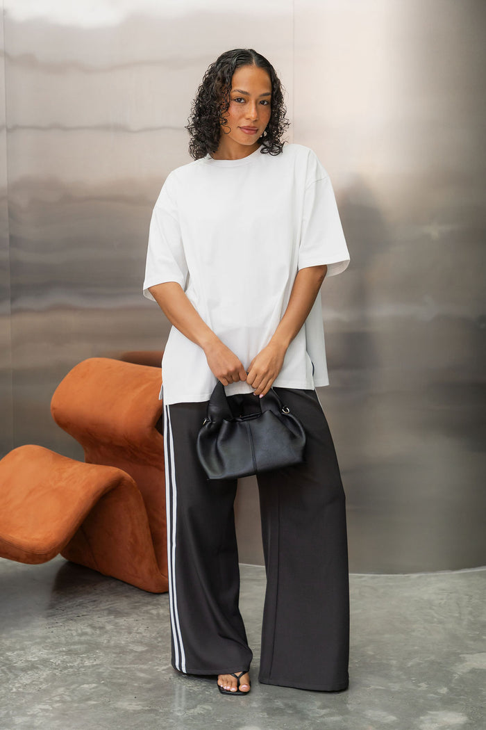 Frankie Wide-Leg Stripe Pants - Charcoal
