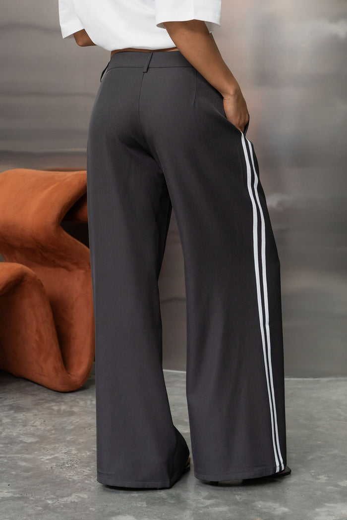 Frankie Wide-Leg Stripe Pants - Charcoal