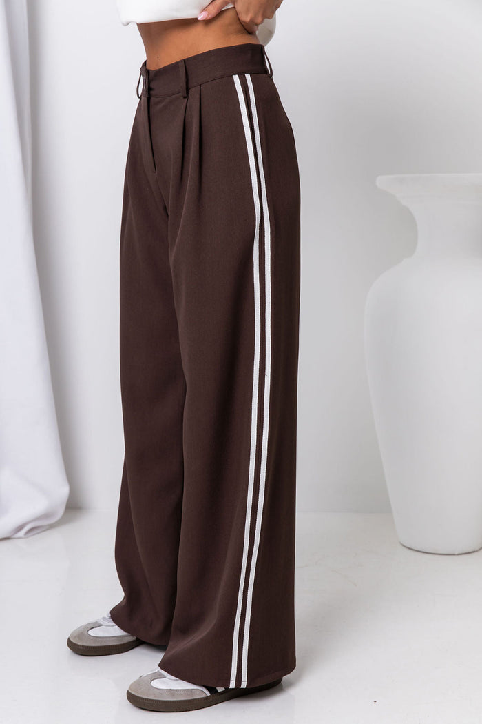 Frankie Wide-Leg Stripe Pants - Chocolate - The Self Styler