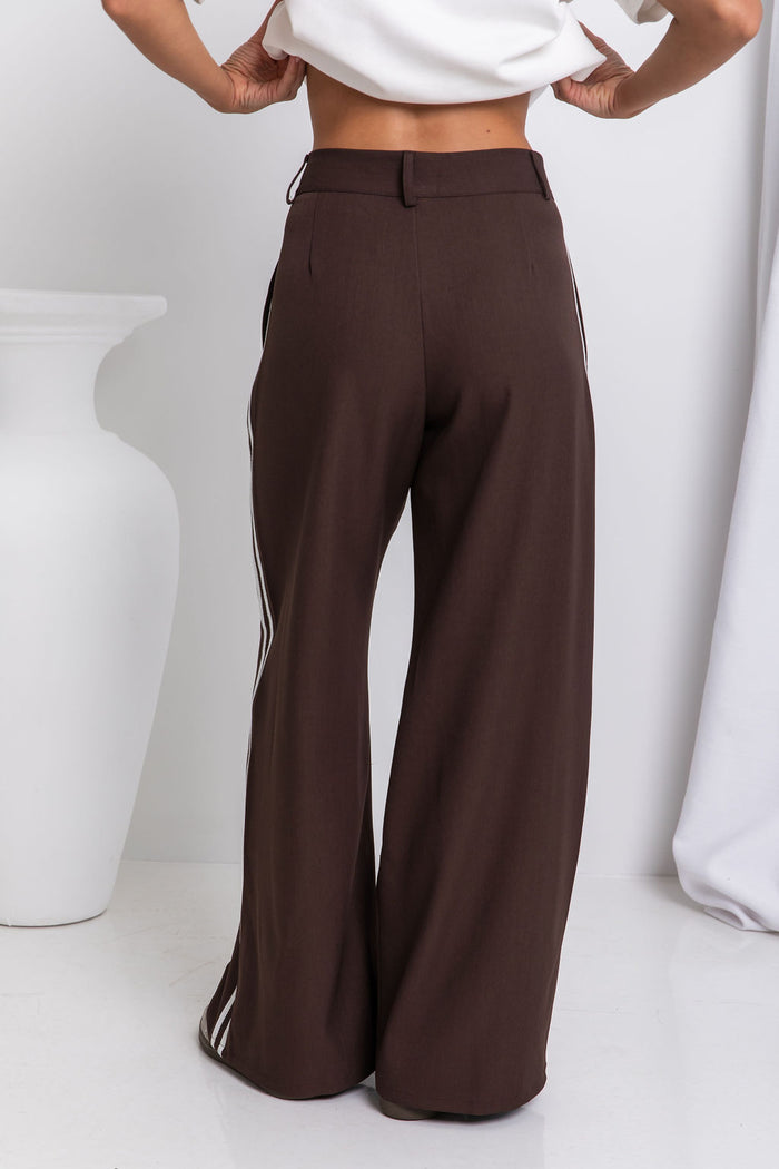 Frankie Wide-Leg Stripe Pants - Chocolate - The Self Styler