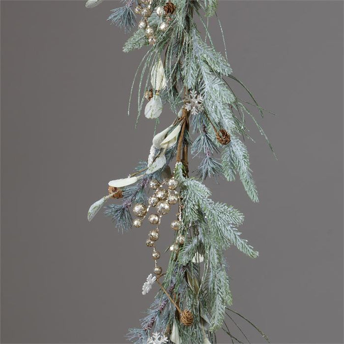 Frosted Evergreens, Glittered Berries, Snowflakes- Garland