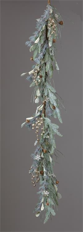 Frosted Evergreens, Glittered Berries, Snowflakes- Garland