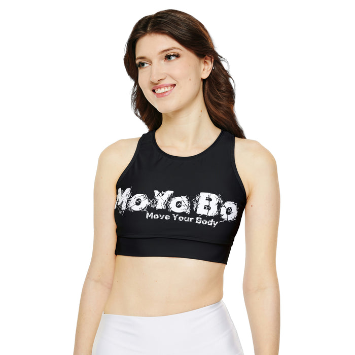 Fully Lined, Padded Sports Bra, Black, White Logo