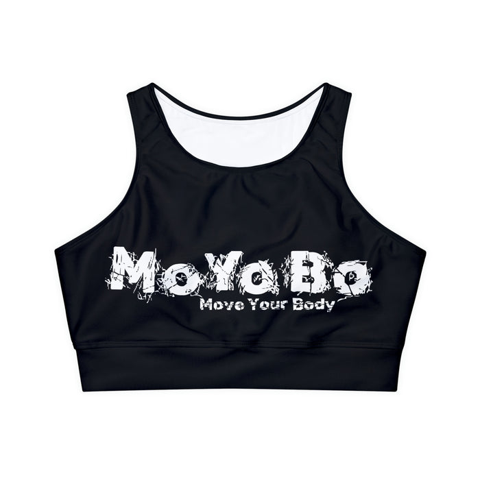 Fully Lined, Padded Sports Bra, Black, White Logo