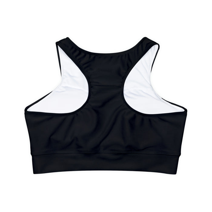 Fully Lined, Padded Sports Bra, Black, White Logo