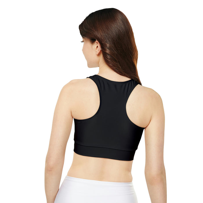 Fully Lined, Padded Sports Bra, Black, White Logo