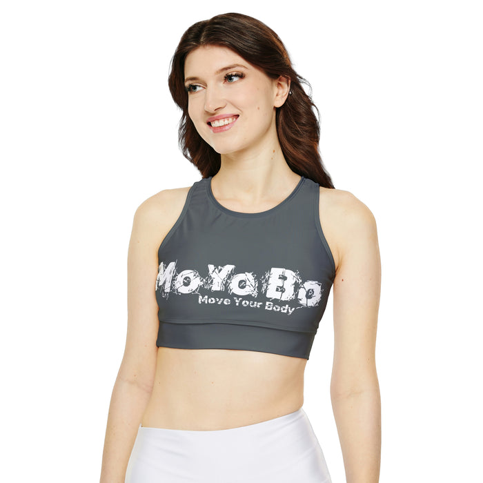 Fully Lined, Padded Sports Bra, Dark Grey, White Logo
