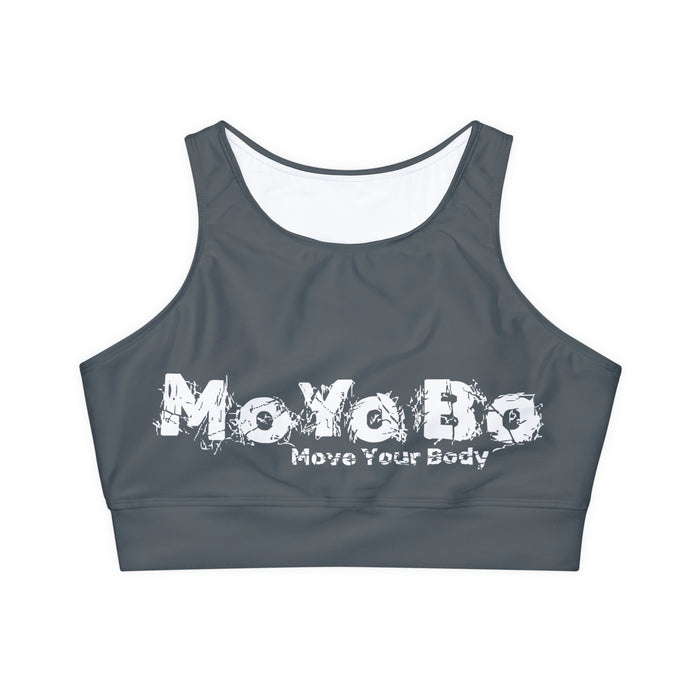 Fully Lined, Padded Sports Bra, Dark Grey, White Logo