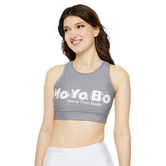 Fully Lined, Padded Sports Bra, Light Grey, White Logo