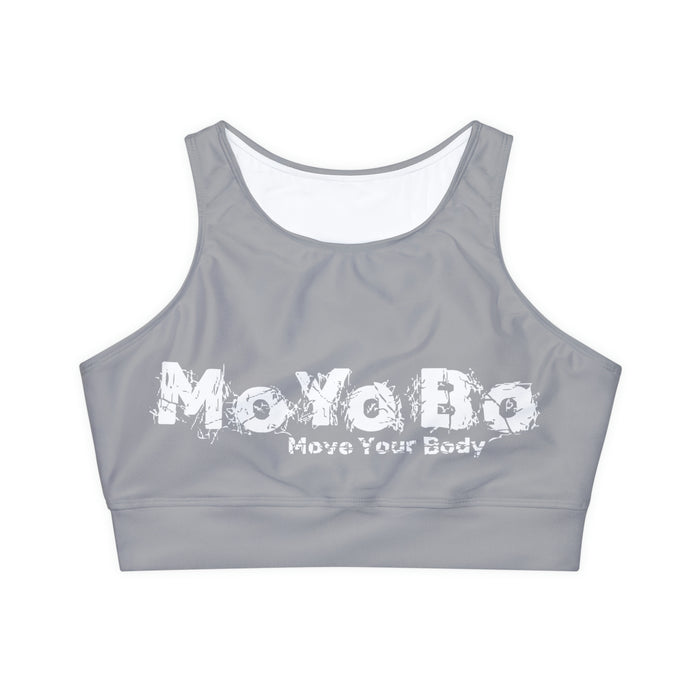 Fully Lined, Padded Sports Bra, Light Grey, White Logo