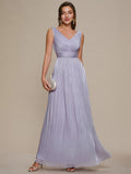 Gathered Sea-island filament fabircs Sleeveless Evening Dress #color_Frosted Lilac