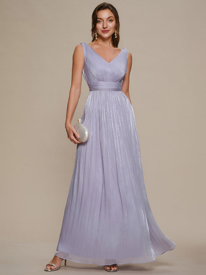 Gathered Sea-island filament fabircs Sleeveless Evening Dress #color_Frosted Lilac
