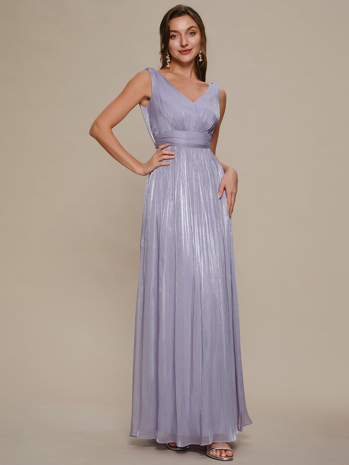 Gathered Sea-island filament fabircs Sleeveless Evening Dress #color_Frosted Lilac