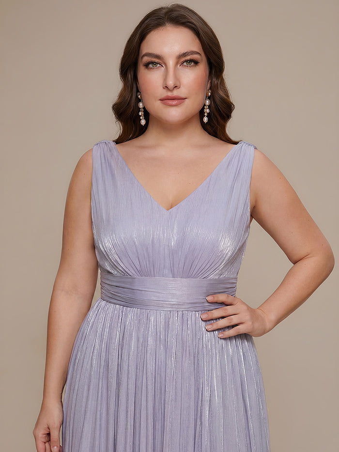 Gathered Sea-island filament fabircs Sleeveless Evening Dress #color_Frosted Lilac