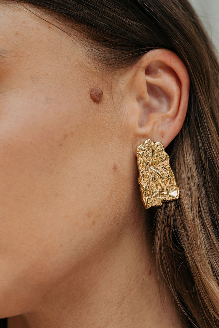 Gia Textured Stud Earrings - Gold - The Self Styler