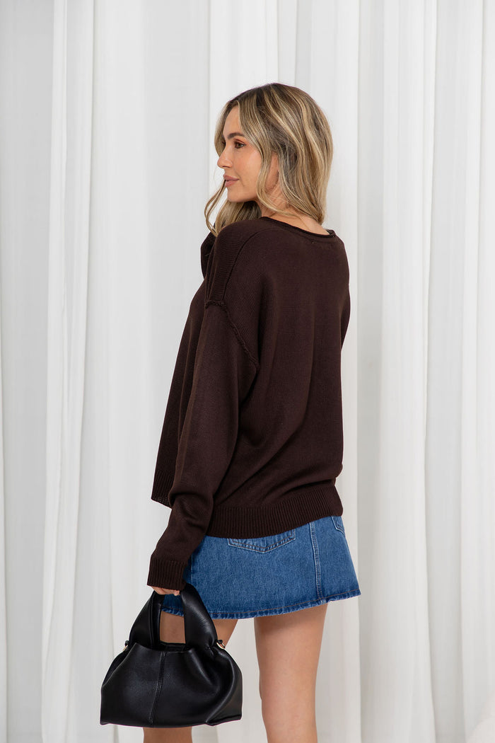 Gracie Fine Knit Top - Chocolate