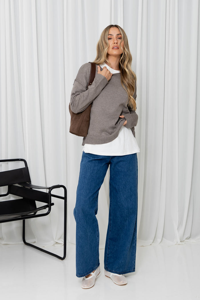 Gracie Fine Knit Top - Taupe