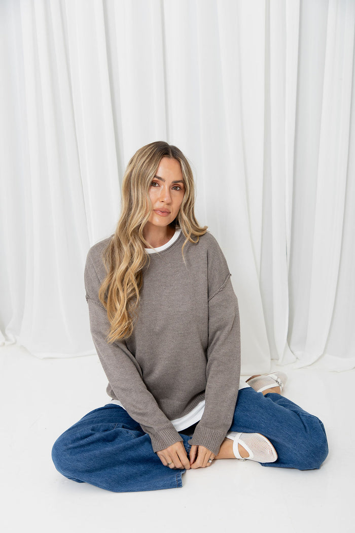 Gracie Fine Knit Top - Taupe
