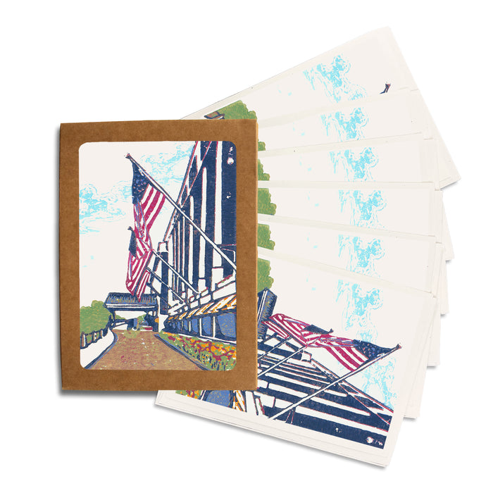 Grand Flags. A casually elegant card featuring a digital reproduction of a block print design with the same title by Natalia Wohletz of Milford and Mackinac Island, Michigan.