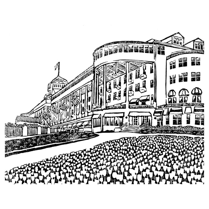 Grand Hotel art by printmaker Natalia Wohletz of Peninsula Prints, Mackinac Island, titled Grand Hotel #2.