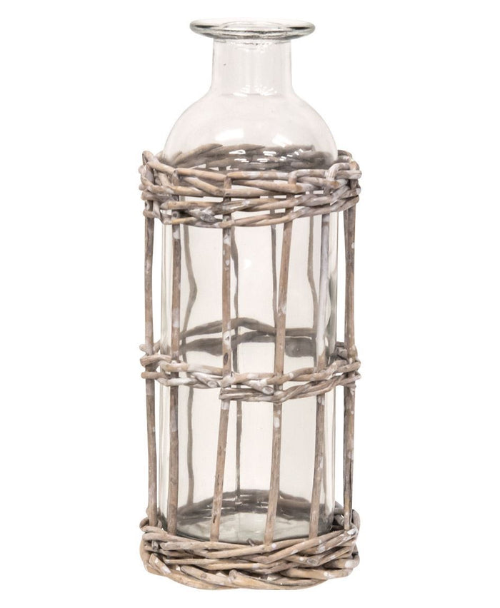 Graywash Willow Wrapped Glass Bottle