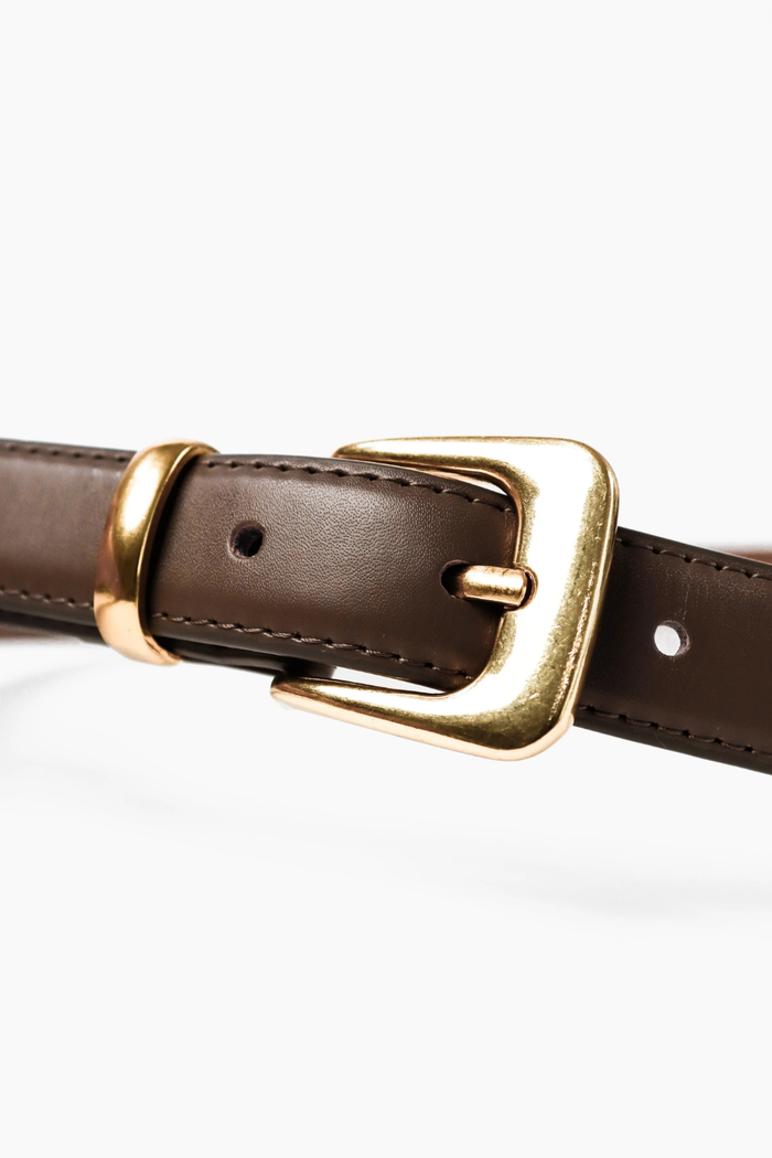 Greta Genuine Leather Belt - Taupe/Gold