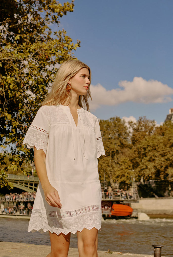 Petite Studio's Gwen Cotton Eyelet Dress in Ivory