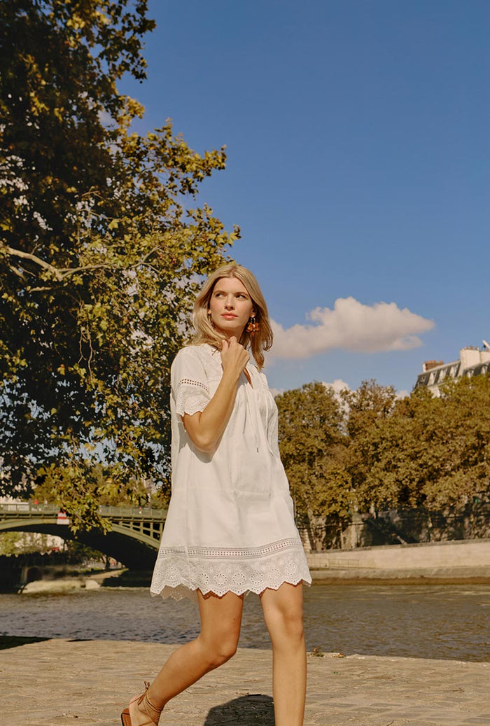 Petite Studio's Gwen Cotton Eyelet Dress in Ivory