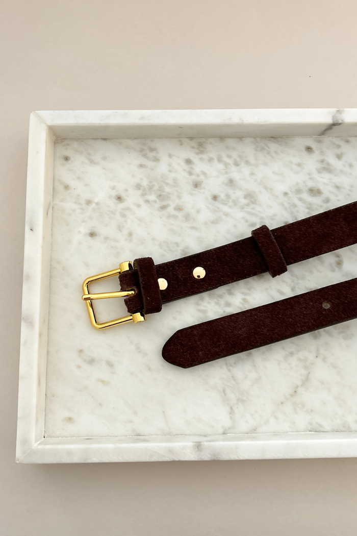 Halley Genuine Suede Belt - Brown/Gold
