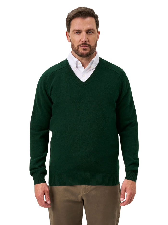 HAMPSHIRE CLASSIC TARTAN GREEN V NECK JUMPER