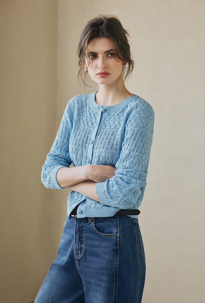 Hannah Cashmere Cotton Blend Cardigan - Sky